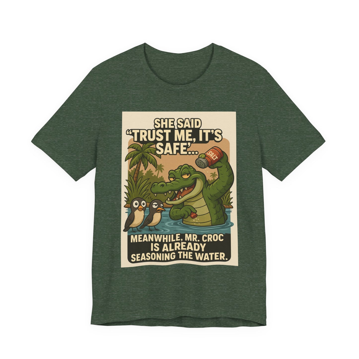 Funny Crocodile T-Shirt, Croc Shirt, Trust Me It's Safe Tee, Humorous Graphic Tee, Summer Fun Shirt, Gift for Nature Lovers