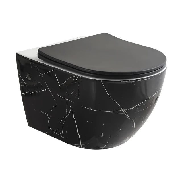 Modern Design Matte Black Wall Mounted Wc Bathroom Ceramic Toilet Rimless Marble Toilet Bowl