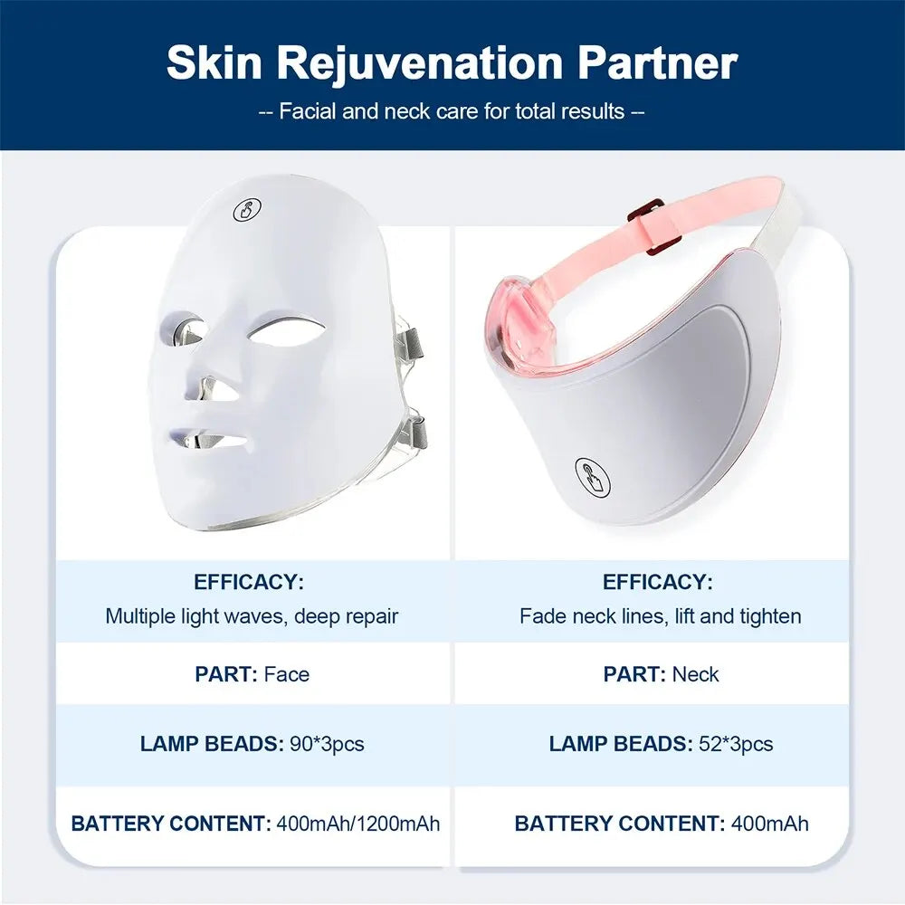 7 Colors LED Facial Mask with Neck Red Light Therapy Mask – Skin Tightening, Lifting & Anti-Aging
