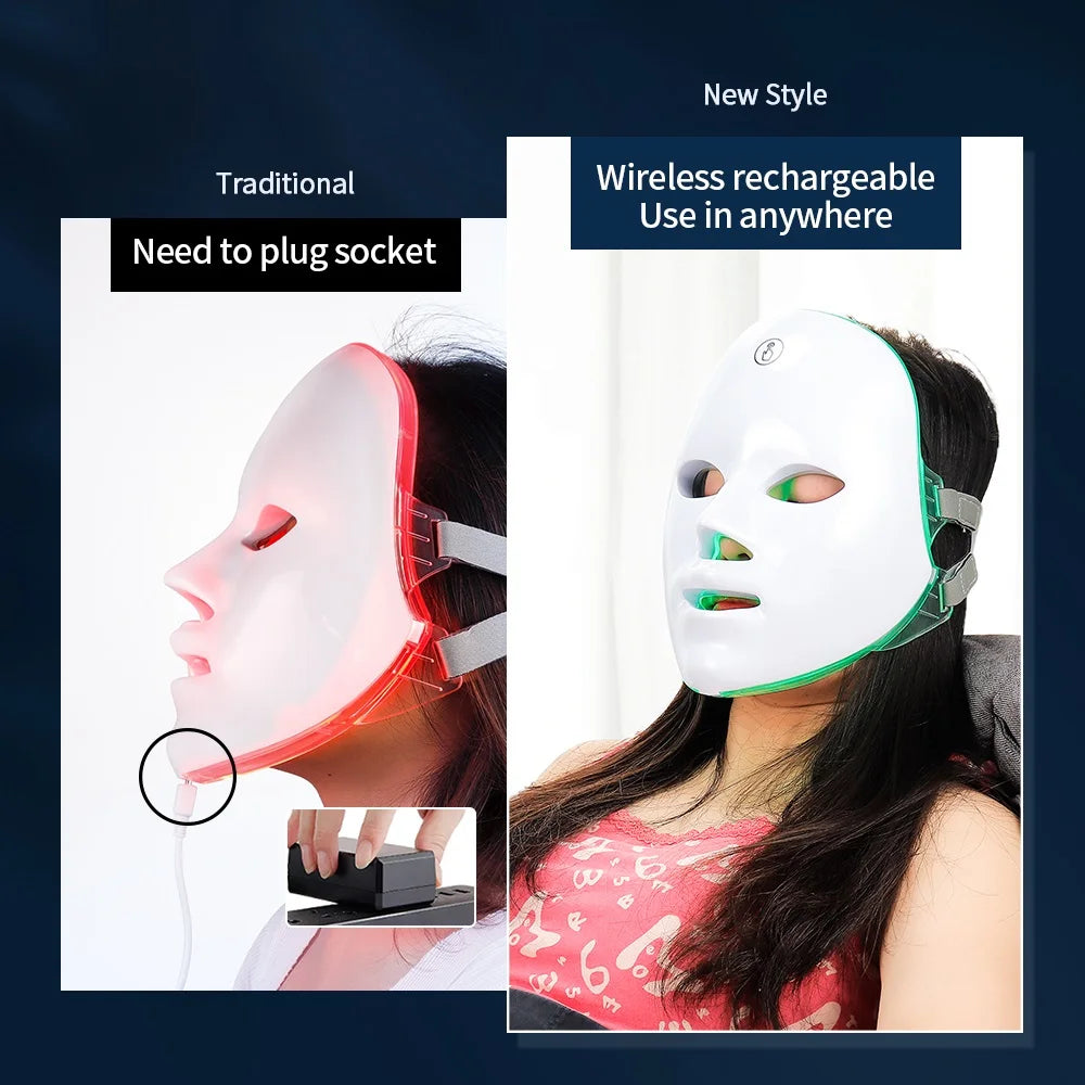 7 Colors LED Facial Mask with Neck Red Light Therapy Mask – Skin Tightening, Lifting & Anti-Aging