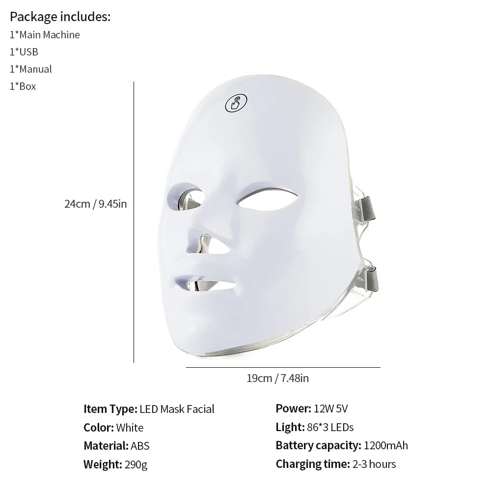 7 Colors LED Facial Mask with Neck Red Light Therapy Mask – Skin Tightening, Lifting & Anti-Aging