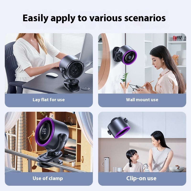 Desktop Clip Fan Digital Display Screen Wall-mounted Usb Rechargeable