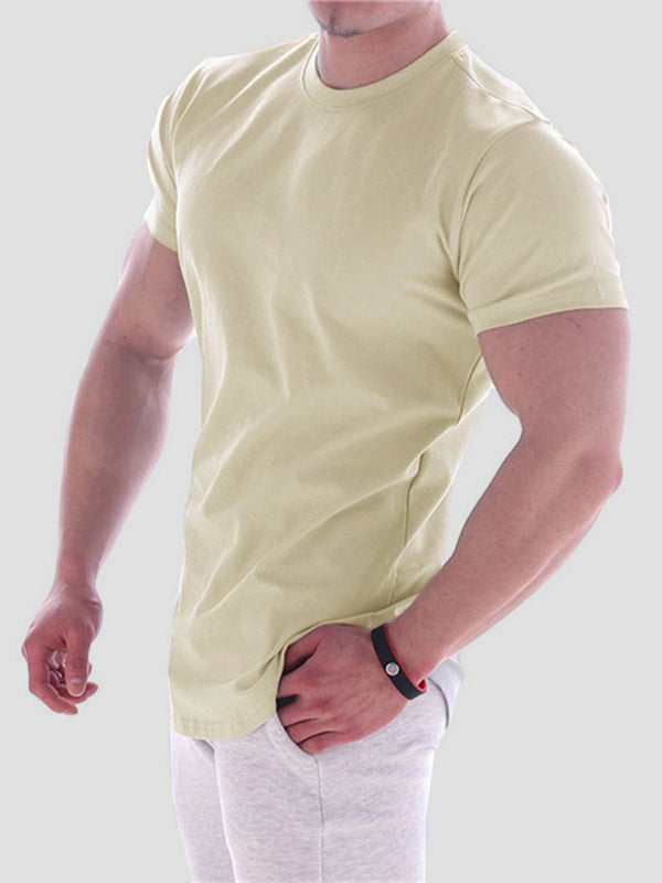 Fitness trendy brand quick-drying round neck elastic short-sleeved tight-fitting sports T-shirt for men