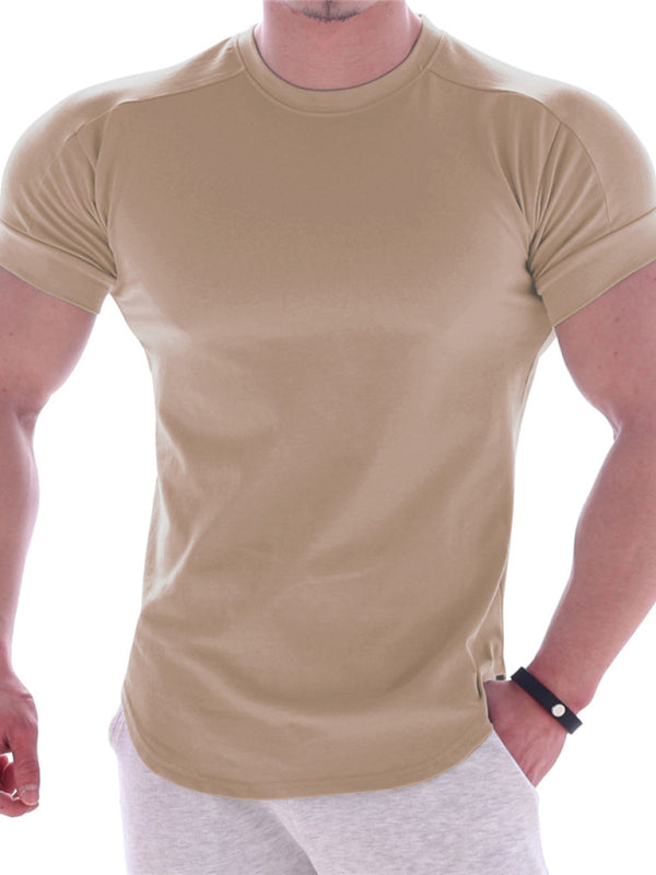 Fitness trendy brand quick-drying round neck elastic short-sleeved tight-fitting sports T-shirt for men