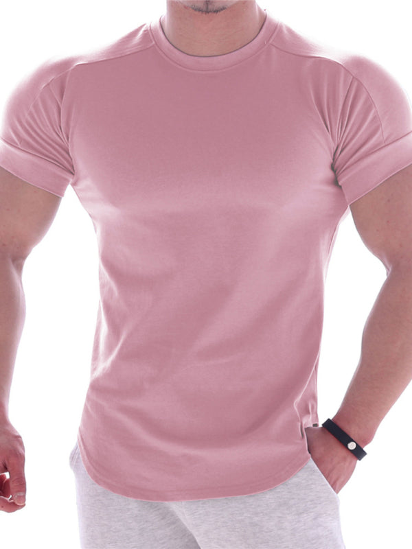 Fitness trendy brand quick-drying round neck elastic short-sleeved tight-fitting sports T-shirt for men