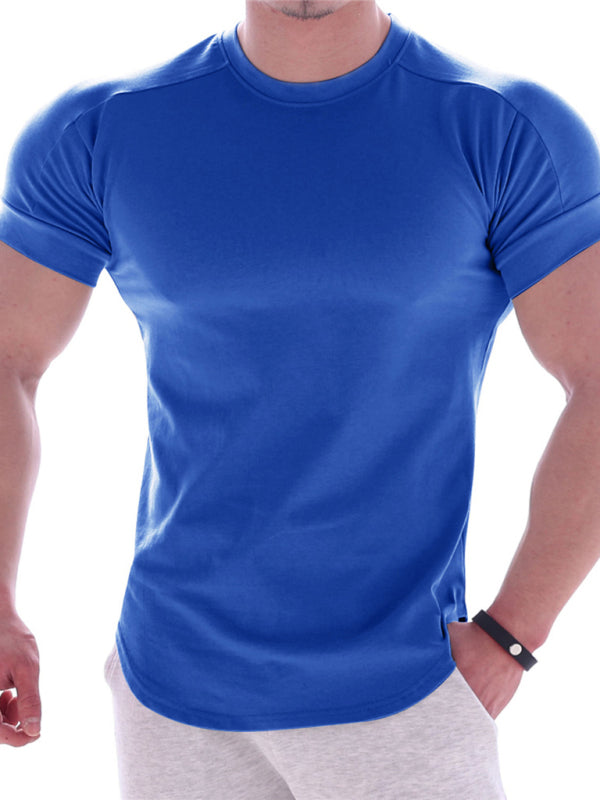 Fitness trendy brand quick-drying round neck elastic short-sleeved tight-fitting sports T-shirt for men