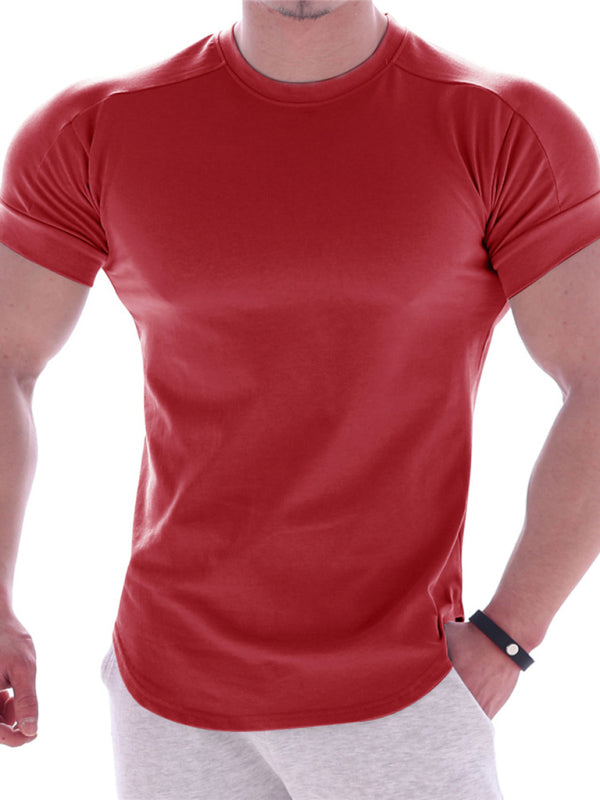 Fitness trendy brand quick-drying round neck elastic short-sleeved tight-fitting sports T-shirt for men