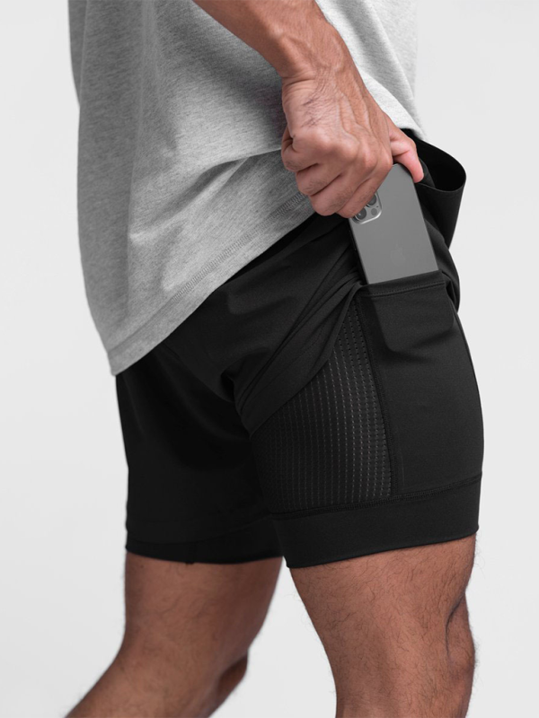 Double layer breathable anti-exposure basketball pants running training sports shorts for men