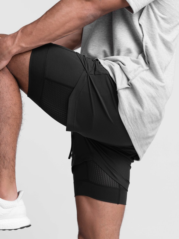 Double layer breathable anti-exposure basketball pants running training sports shorts for men