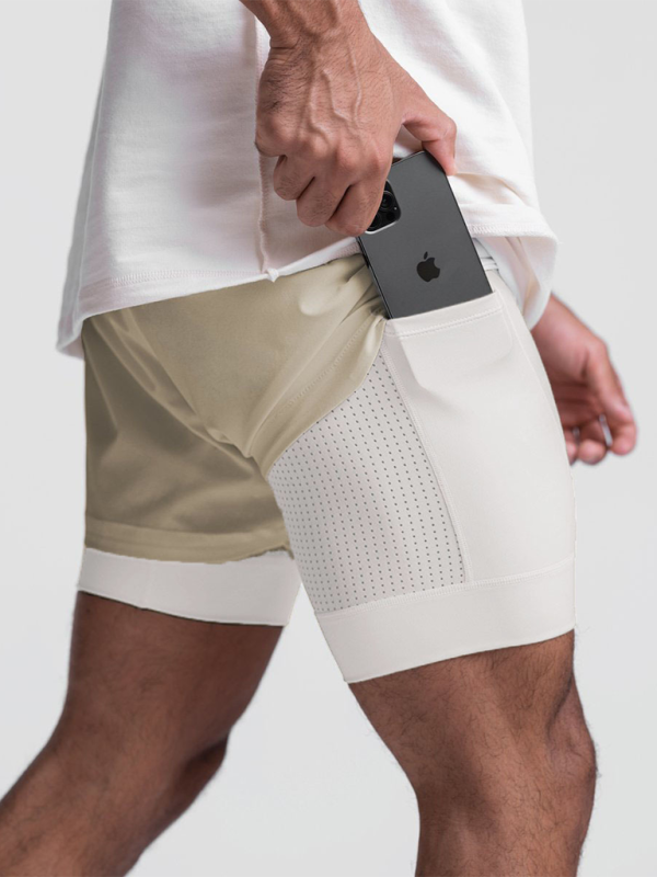 Double layer breathable anti-exposure basketball pants running training sports shorts for men