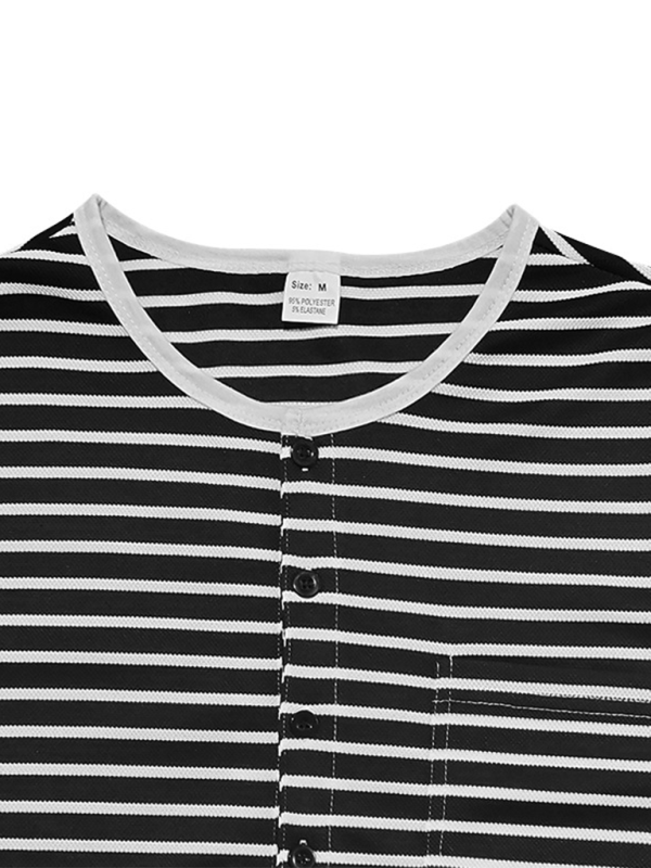Long Sleeve Henley Shirt Casual Horizontal Striped Henley T-Shirt for men