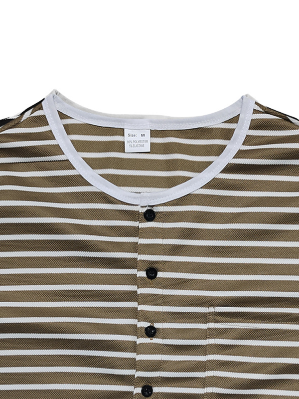 Long Sleeve Henley Shirt Casual Horizontal Striped Henley T-Shirt for men