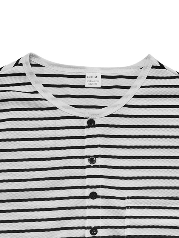 Long Sleeve Henley Shirt Casual Horizontal Striped Henley T-Shirt for men