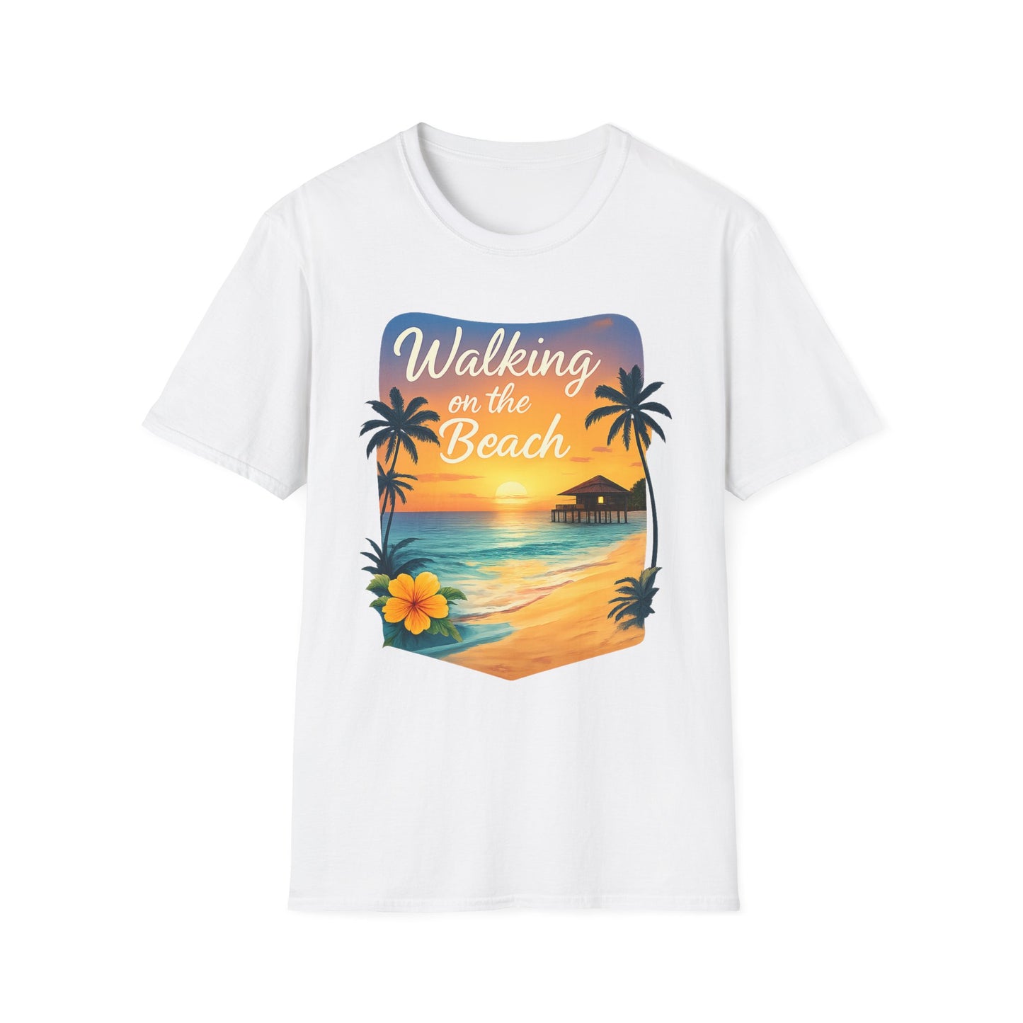 Walking on the Beach T-Shirt — Tropical Sunset Palm Beach Tee