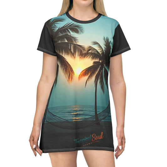 T-Shirt Dress (AOP). Tropical soul