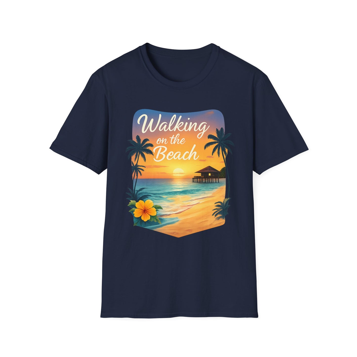 Walking on the Beach T-Shirt — Tropical Sunset Palm Beach Tee