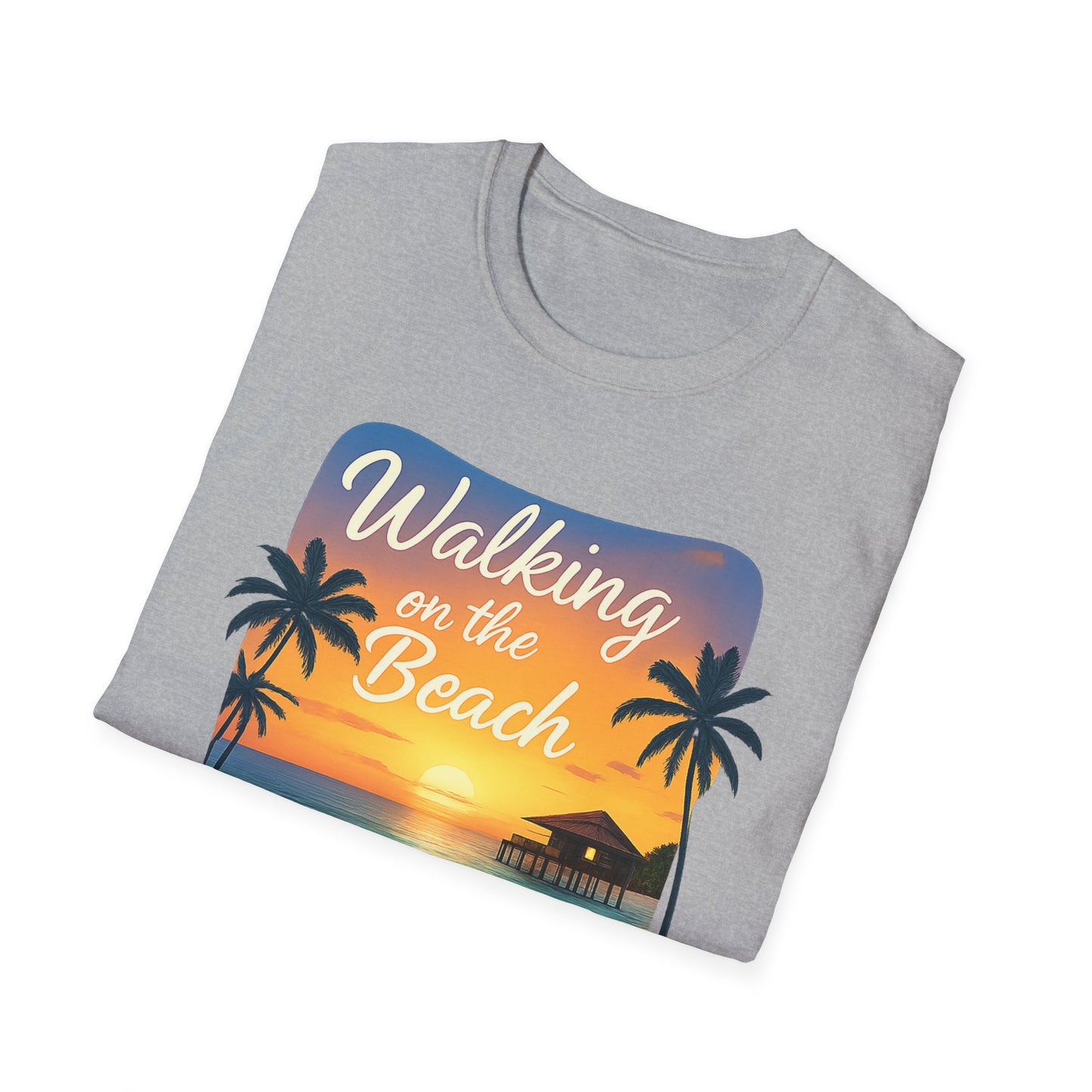Walking on the Beach T-Shirt — Tropical Sunset Palm Beach Tee