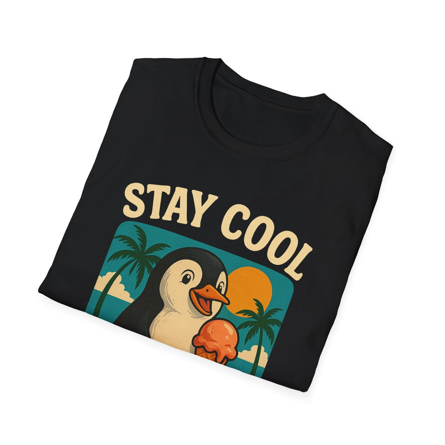 Stay Cool Penguin Unisex T-Shirt, Summer Gift, Ice Cream Tee, Beachwear, Fun Casual Shirt, Cool Vibe Apparel
