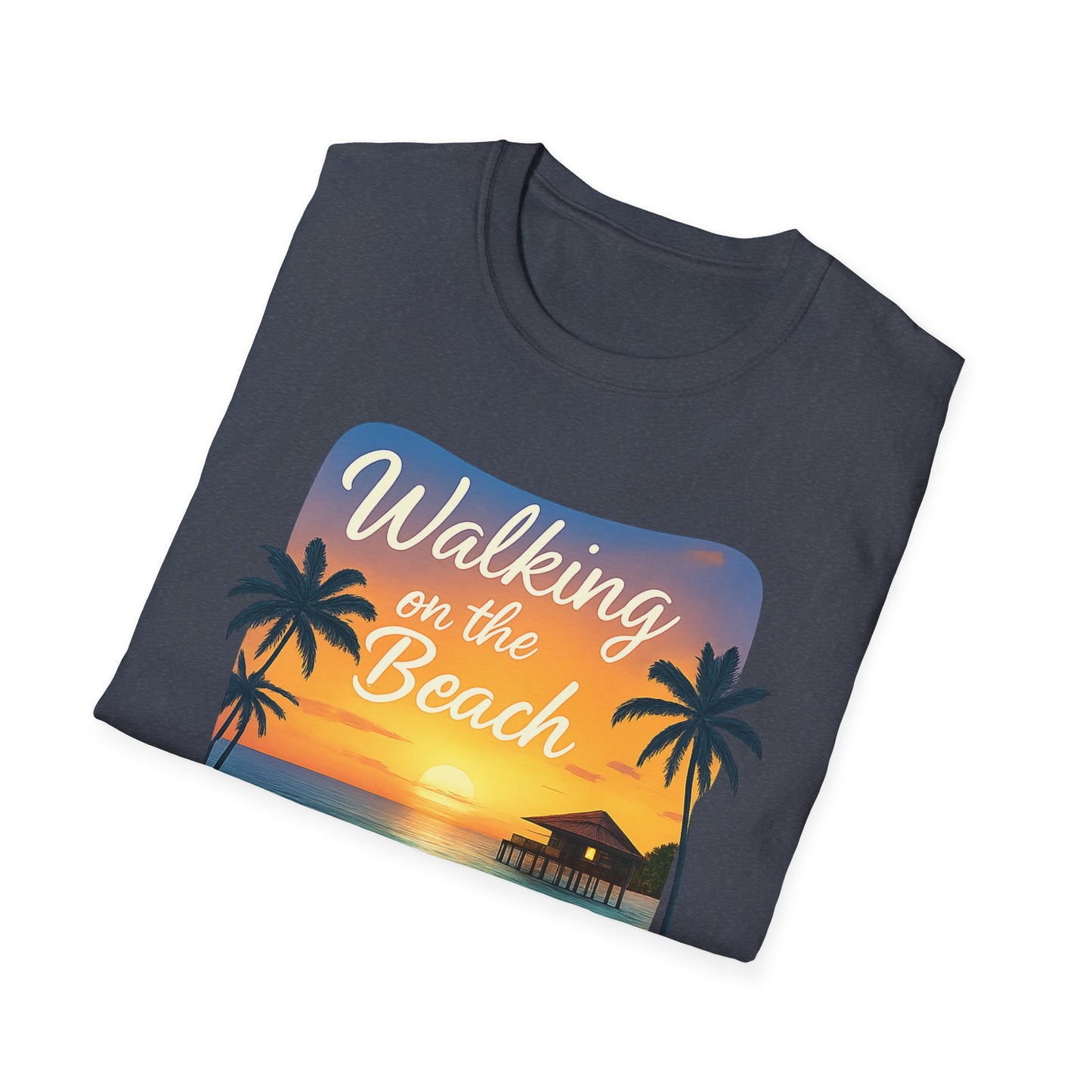 Walking on the Beach T-Shirt — Tropical Sunset Palm Beach Tee