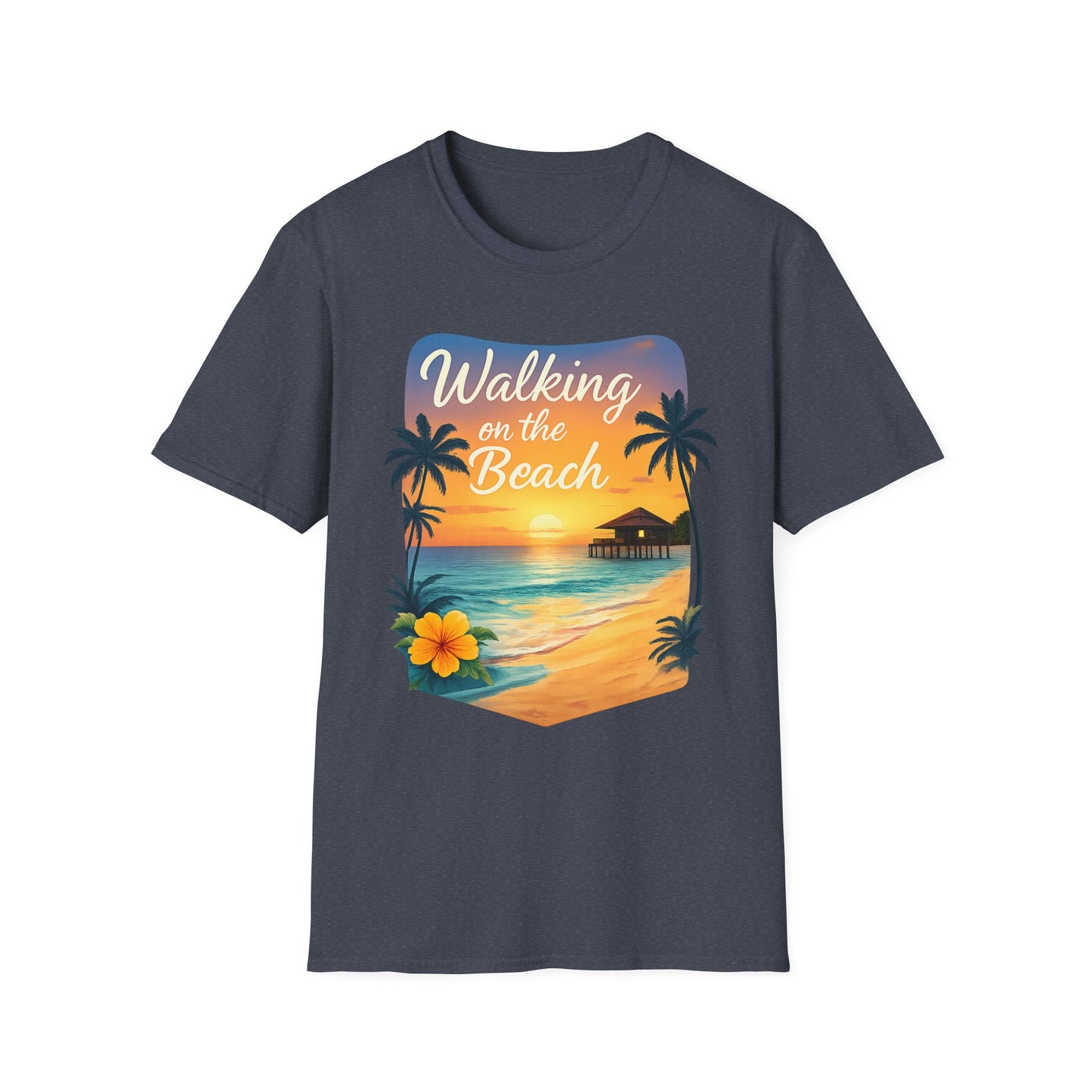 Walking on the Beach T-Shirt — Tropical Sunset Palm Beach Tee
