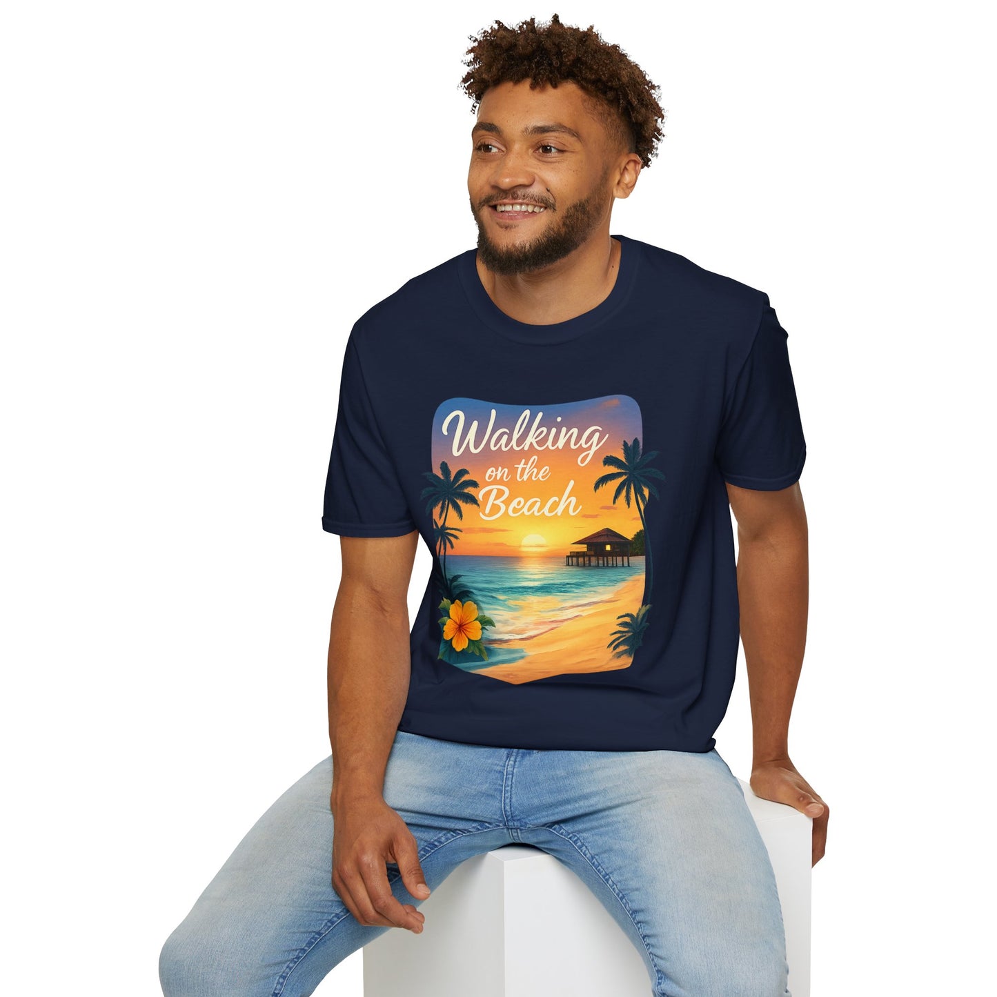 Walking on the Beach T-Shirt — Tropical Sunset Palm Beach Tee