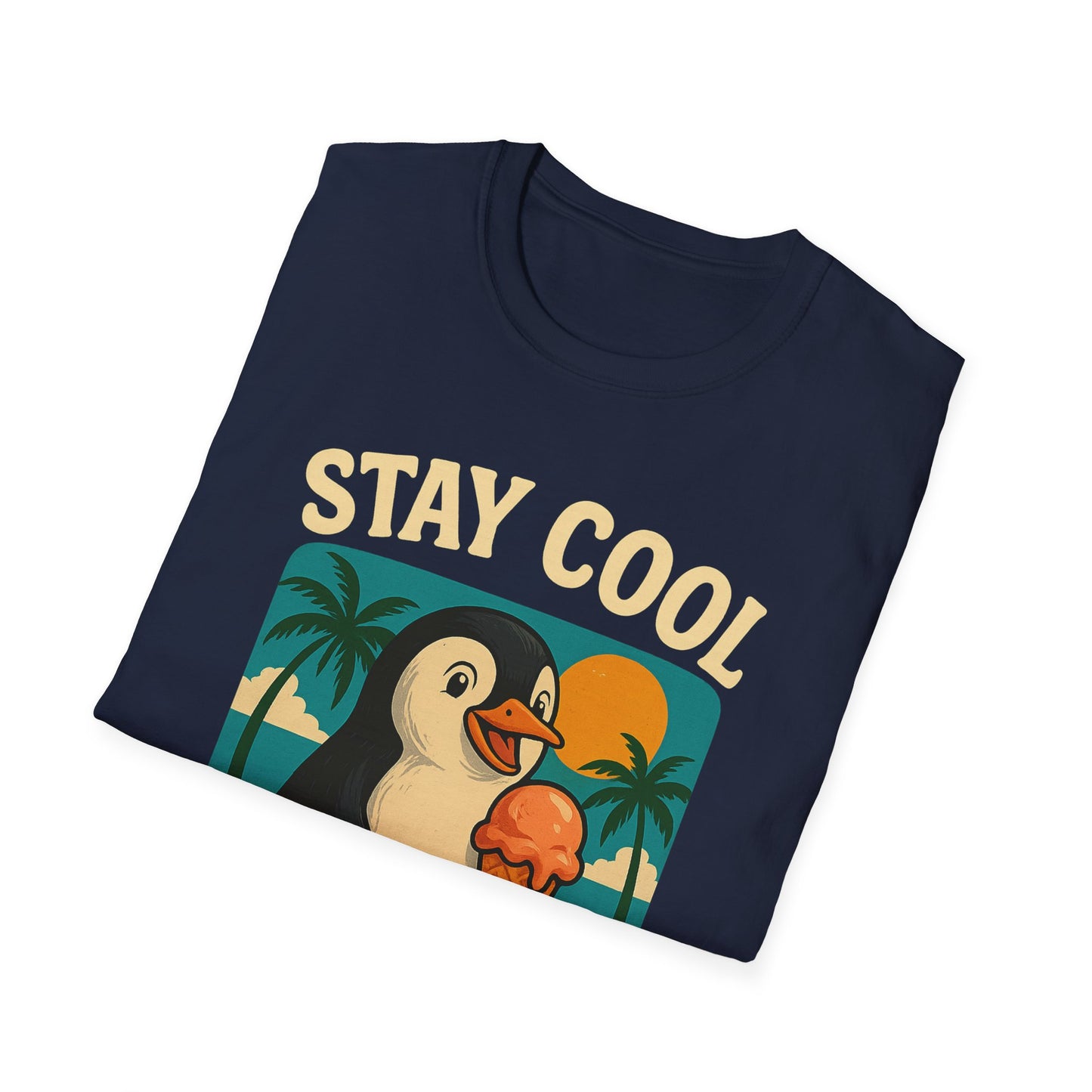 Stay Cool Penguin Unisex T-Shirt, Summer Gift, Ice Cream Tee, Beachwear, Fun Casual Shirt, Cool Vibe Apparel