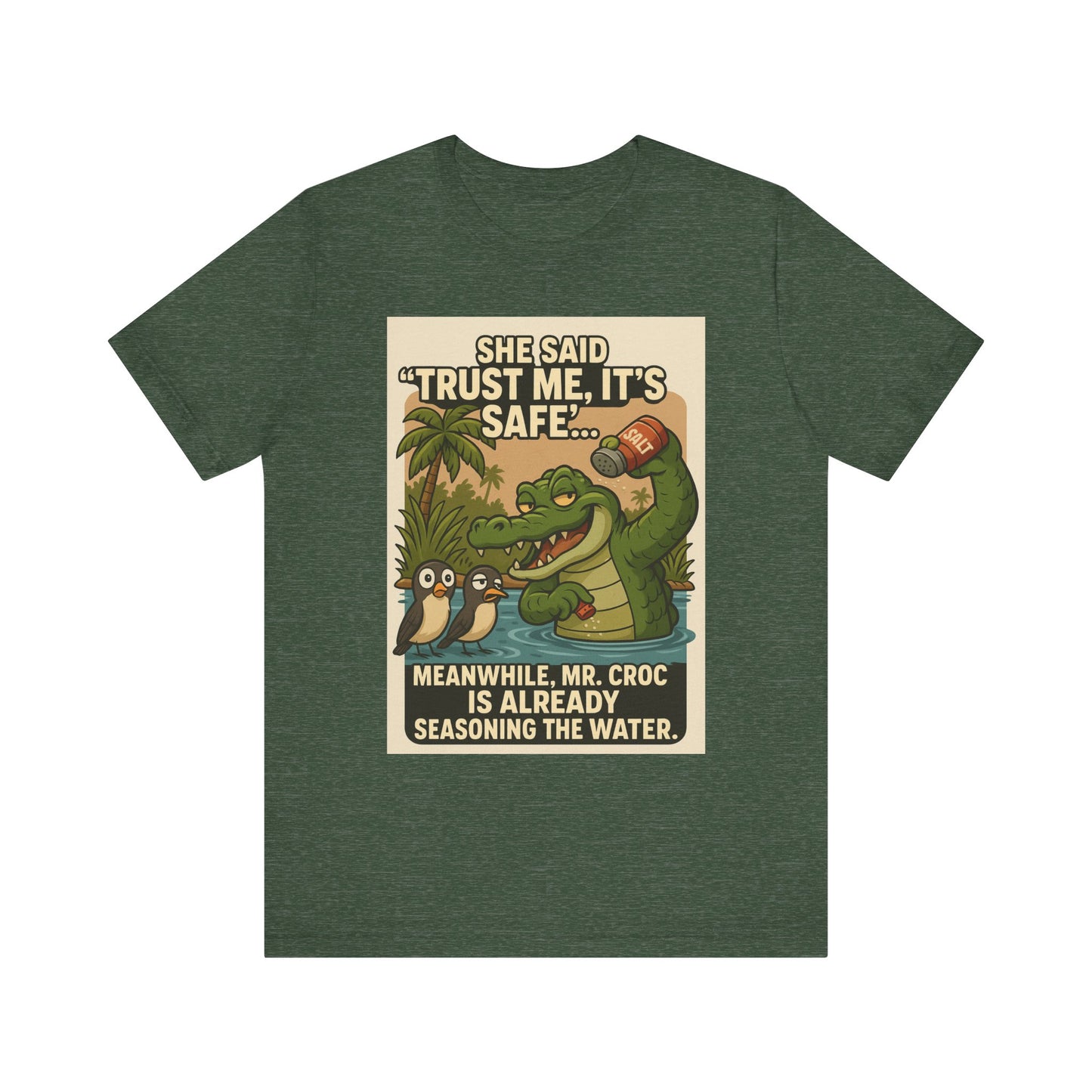 Funny Crocodile T-Shirt, Croc Shirt, Trust Me It's Safe Tee, Humorous Graphic Tee, Summer Fun Shirt, Gift for Nature Lovers