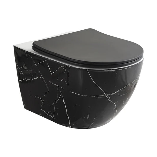 Modern Design Matte Black Wall Mounted Wc Bathroom Ceramic Toilet Rimless Marble Toilet Bowl