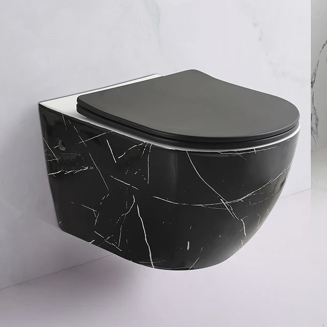 Modern Design Matte Black Wall Mounted Wc Bathroom Ceramic Toilet Rimless Marble Toilet Bowl
