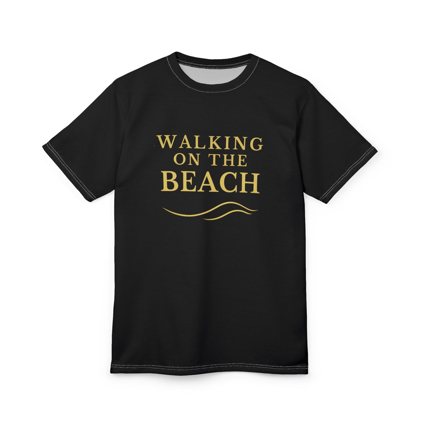 Walking On The Beach T-Shirt — Coastal Vacation Tee with Gold Script