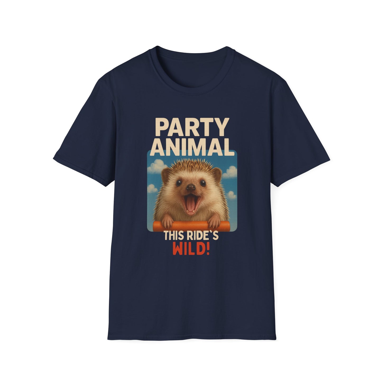Party Animal Hedgehog Unisex Softstyle T-Shirt, Fun Gift, Animal Lover Shirt, Birthday Tee, Casual Wear, Wild Ride