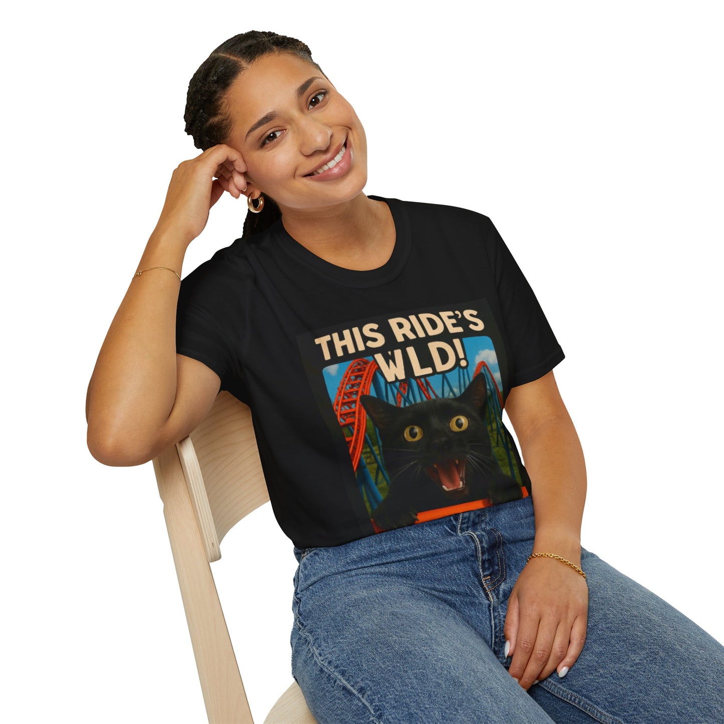 Wild Ride Cat T-Shirt, Fun Graphic Tee, Cat Lover Gift, Amusement Park Shirt, Unisex Softstyle Tee, Playful Cat Design
