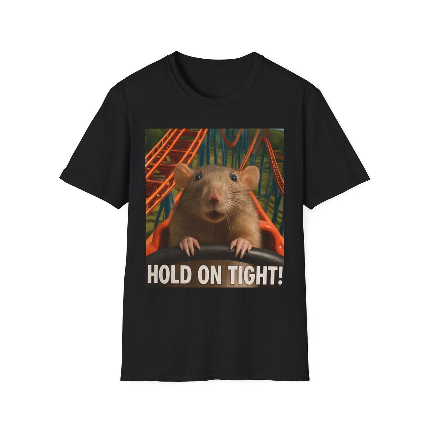 Roller Coaster Ready Unisex Softstyle T-Shirt, Funny T-Shirt, Animal Graphic Tee, Gift for Theme Park Lovers, Hold On Tight Shirt, [...]
