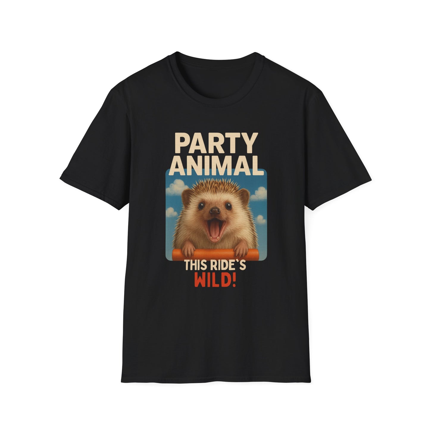 Party Animal Hedgehog Unisex Softstyle T-Shirt, Fun Gift, Animal Lover Shirt, Birthday Tee, Casual Wear, Wild Ride