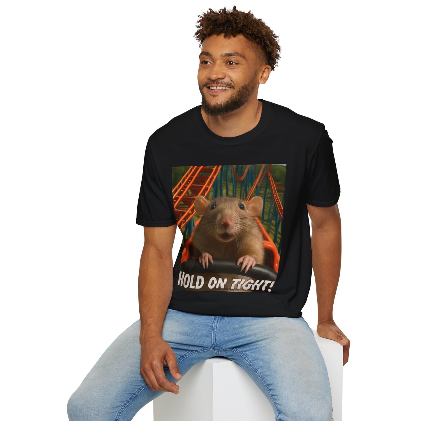 Roller Coaster Ready Unisex Softstyle T-Shirt, Funny T-Shirt, Animal Graphic Tee, Gift for Theme Park Lovers, Hold On Tight Shirt, [...]