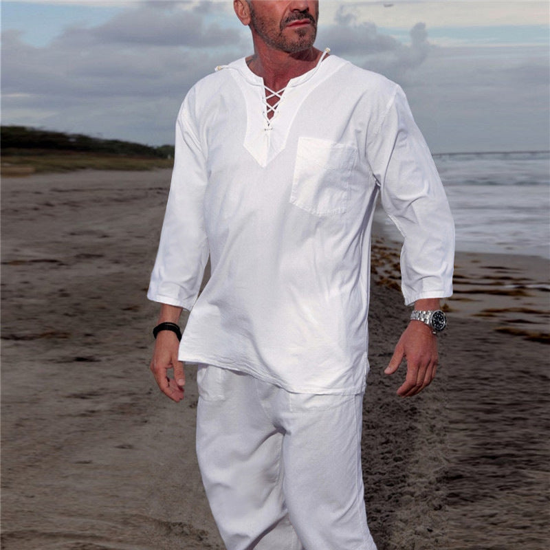 Men's new casual beach short-sleeved/long-sleeved tops