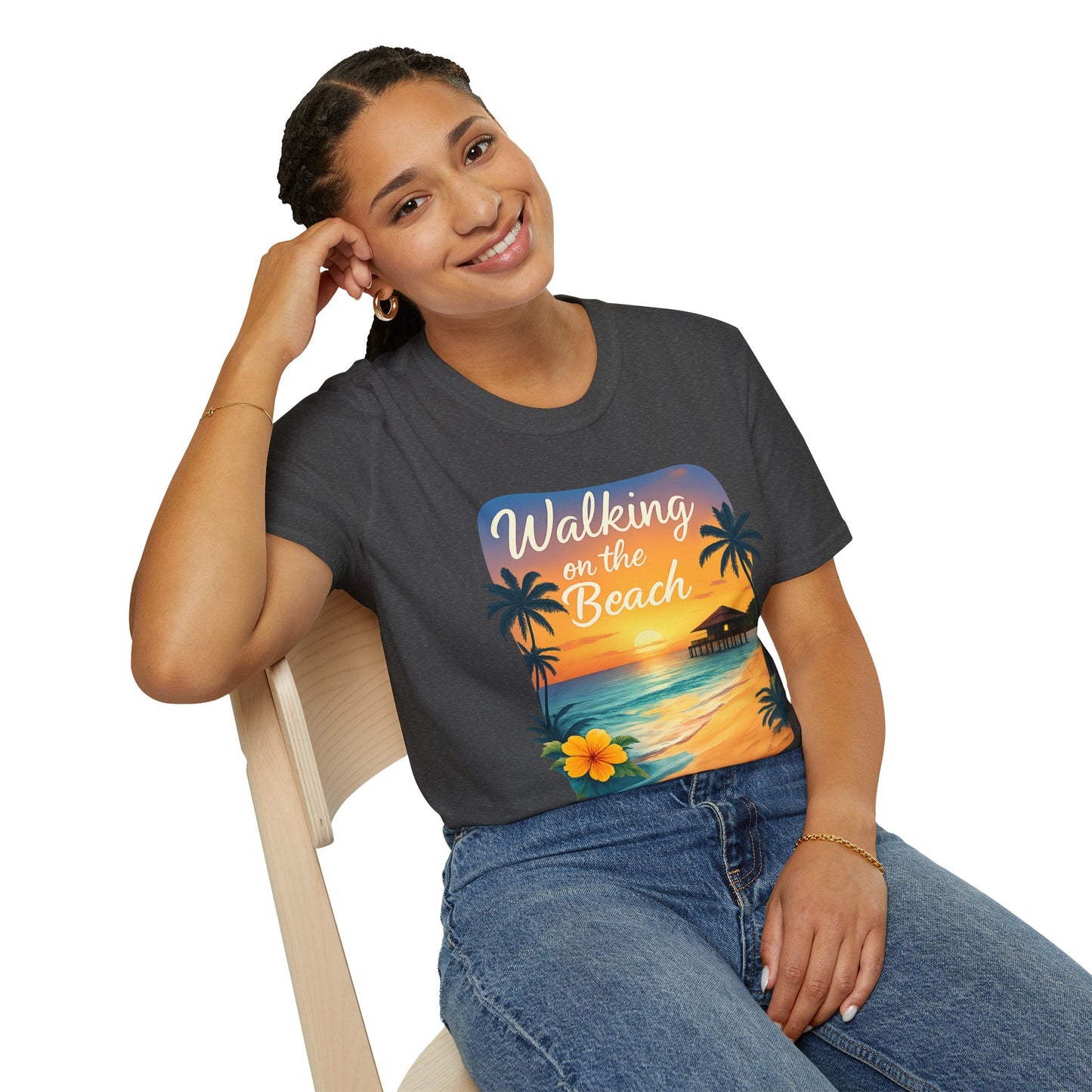 Walking on the Beach T-Shirt — Tropical Sunset Palm Beach Tee