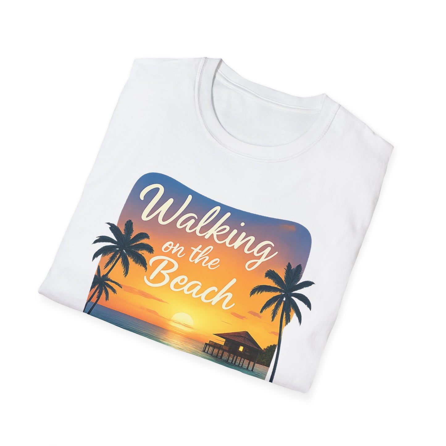 Walking on the Beach T-Shirt — Tropical Sunset Palm Beach Tee