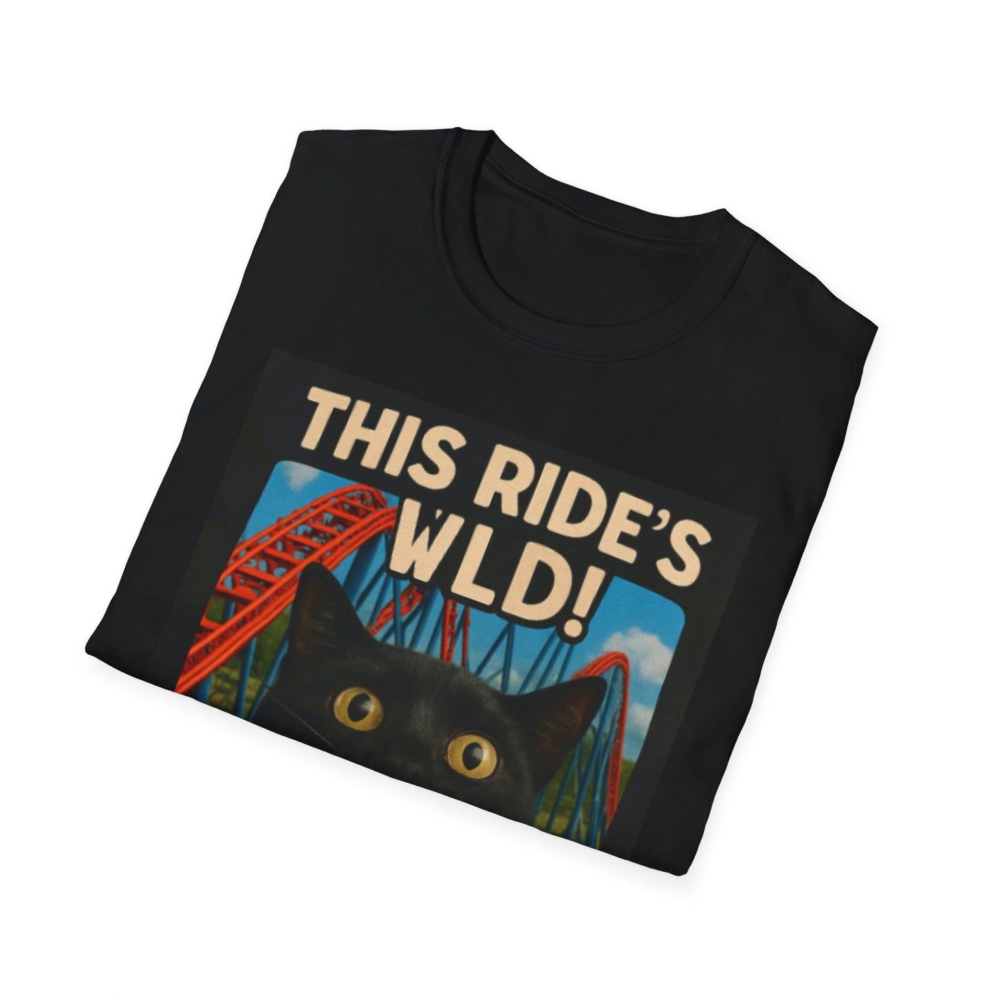 Wild Ride Cat T-Shirt, Fun Graphic Tee, Cat Lover Gift, Amusement Park Shirt, Unisex Softstyle Tee, Playful Cat Design