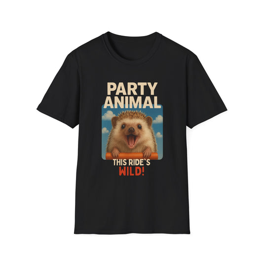 Wild Party Animal T-Shirt, Funny Hedgehog Tee, Unisex Graphic Shirt, Casual Wear, Gift for Animal Lovers, Birthday Shirt