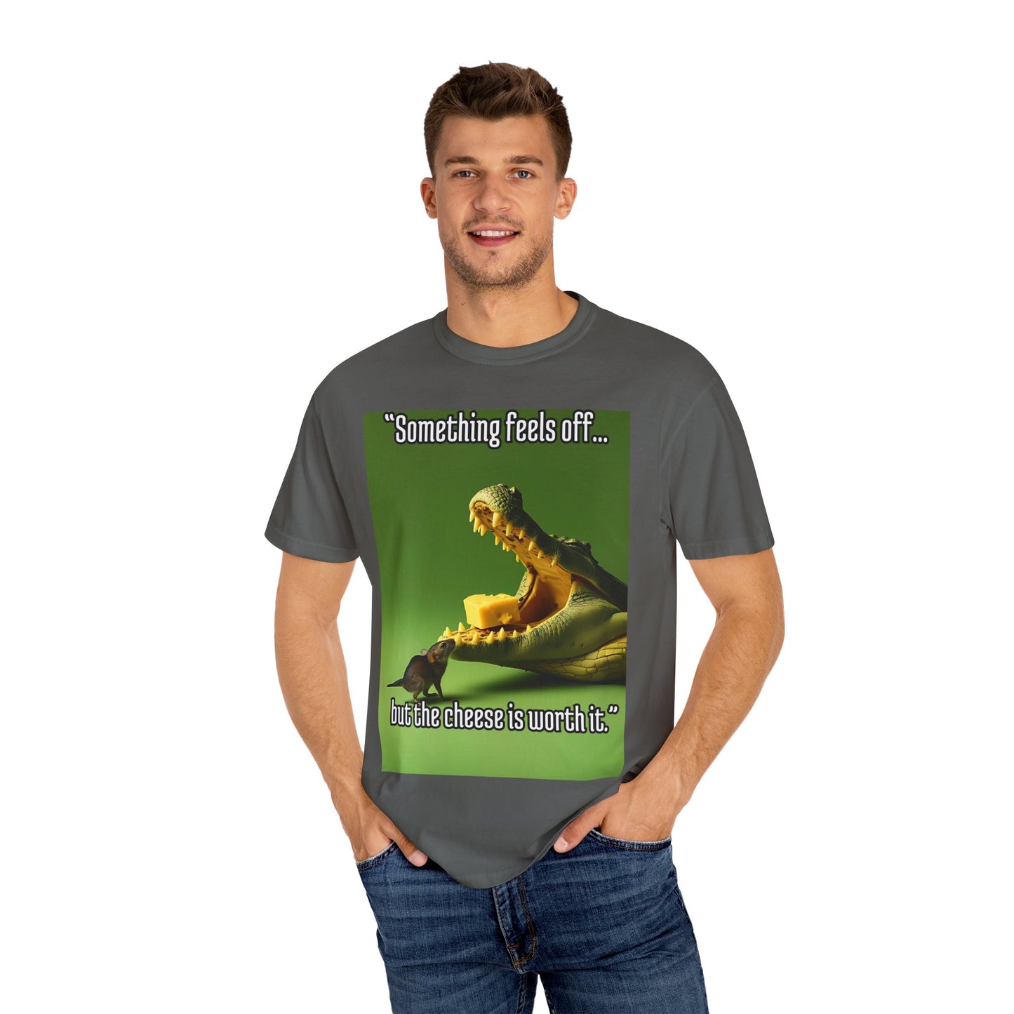 Dragon Humorous T-Shirt, Funny Animal Tee, Gift for Cheese Lovers, Unique Graphic Apparel, Unisex Humor Shirt, Cute Cartoon Top