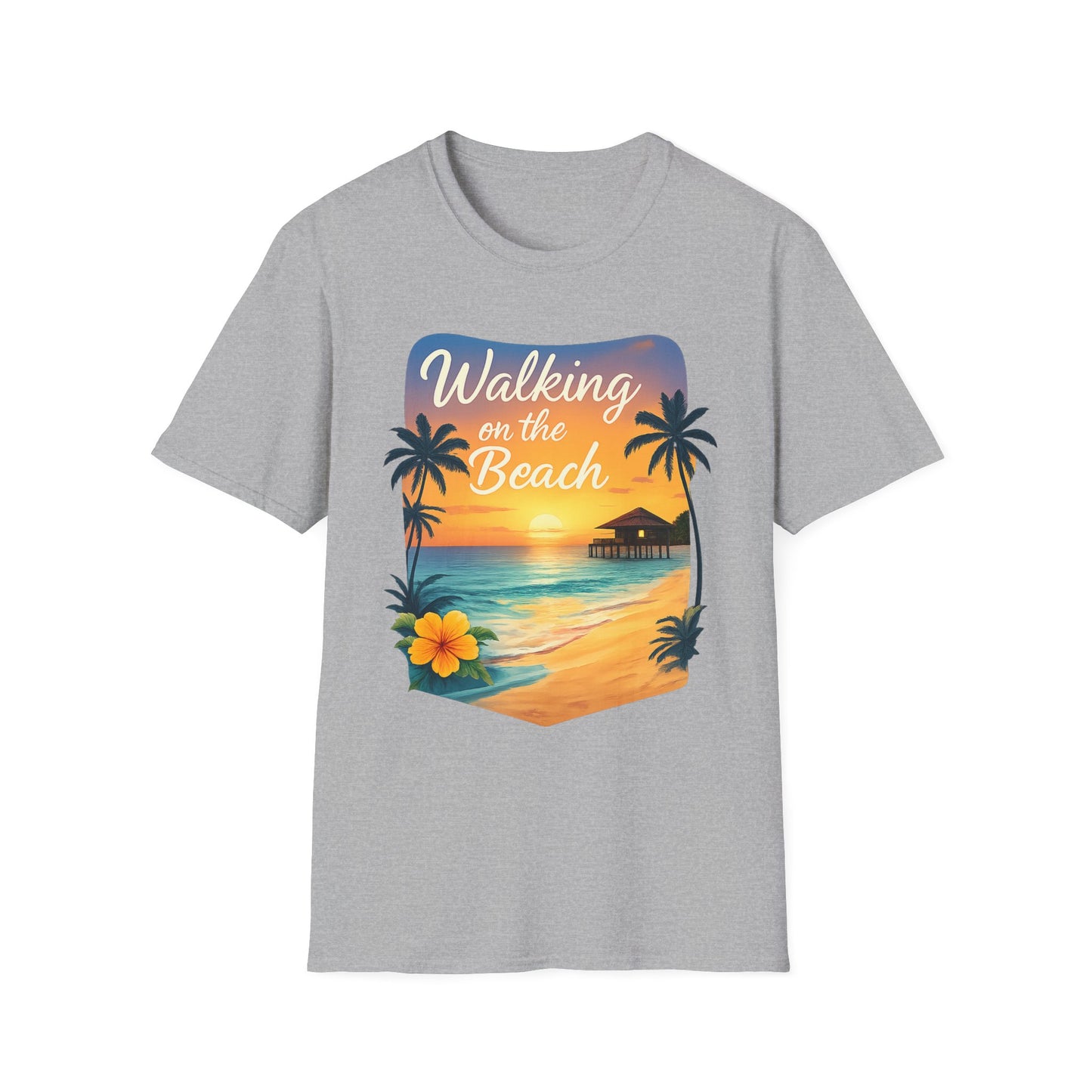 Walking on the Beach T-Shirt — Tropical Sunset Palm Beach Tee