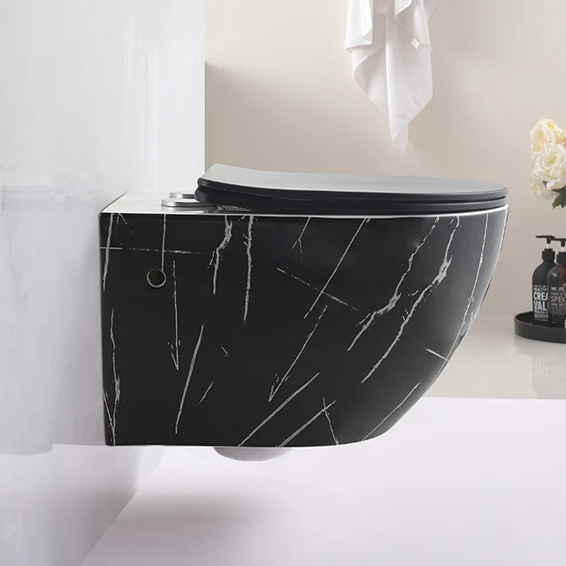 Modern Design Matte Black Wall Mounted Wc Bathroom Ceramic Toilet Rimless Marble Toilet Bowl