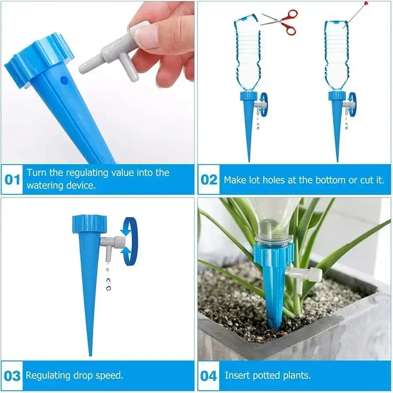 12PCS Garden Automatic Watering System Flower Plants Self Watering Drip Irrigation System Adjustable Auto Water Dripper Device