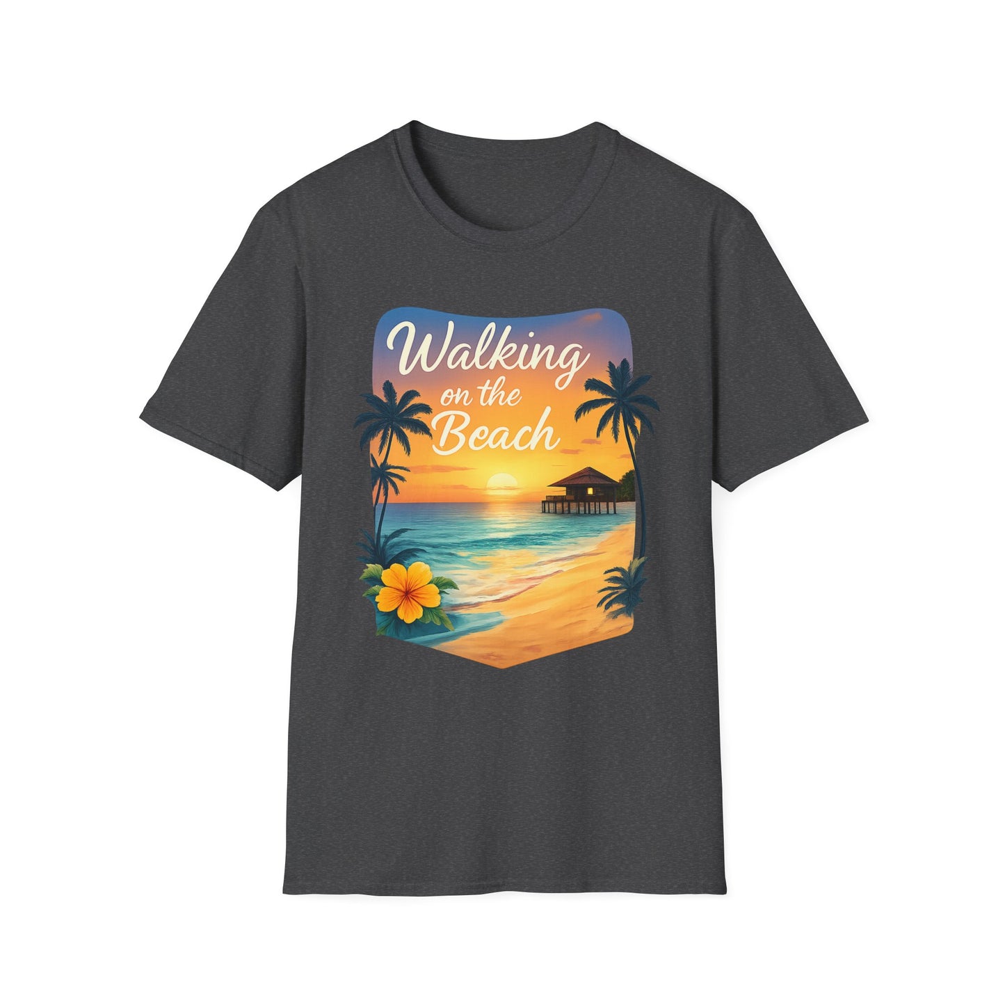 Walking on the Beach T-Shirt — Tropical Sunset Palm Beach Tee