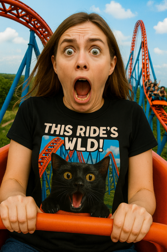 Wild Ride Cat T-Shirt, Fun Graphic Tee, Cat Lover Gift, Amusement Park Shirt, Unisex Softstyle Tee, Playful Cat Design