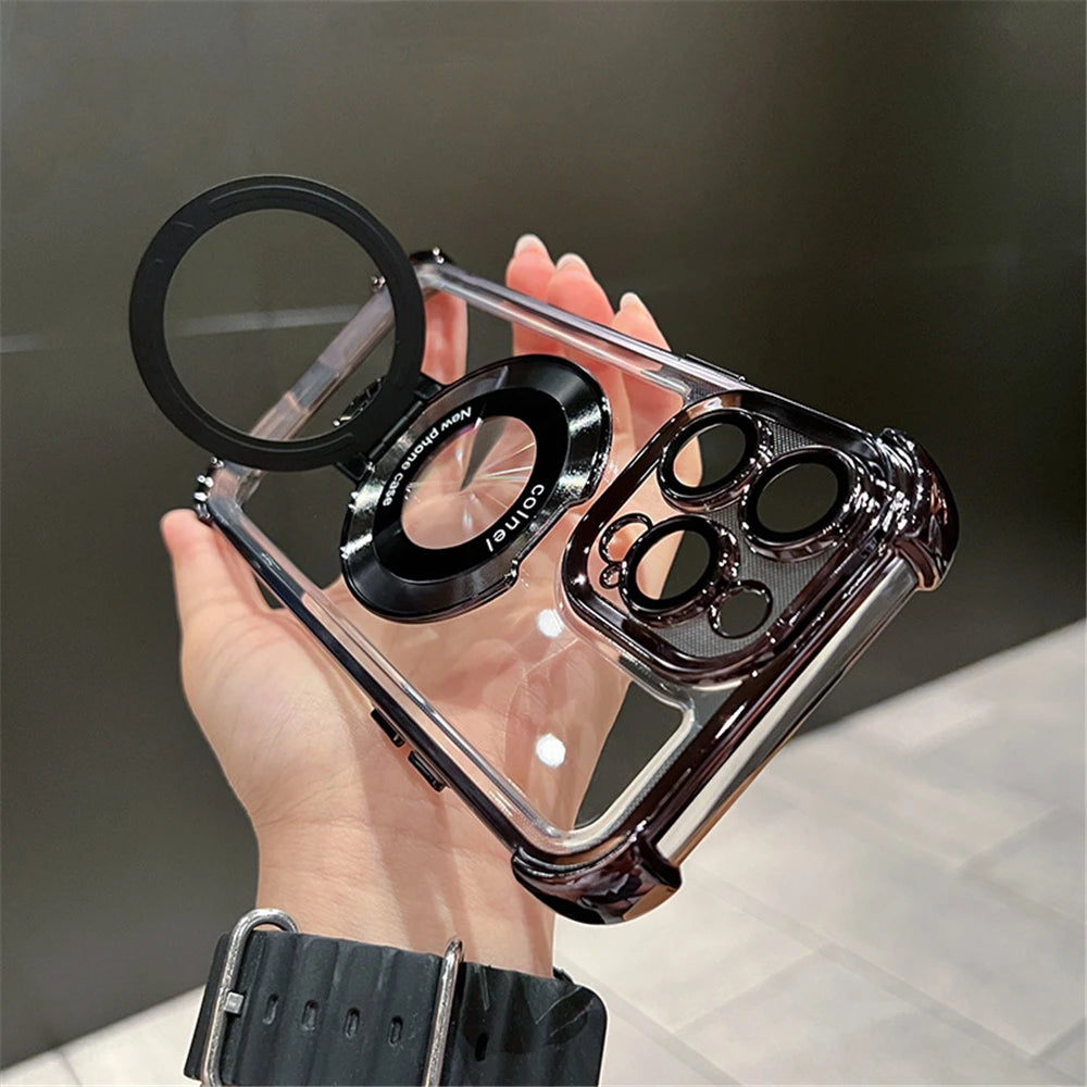 Coque Transparente Magnétique avec Anneau de Support Détachable pour iPhone 16 Pro Max