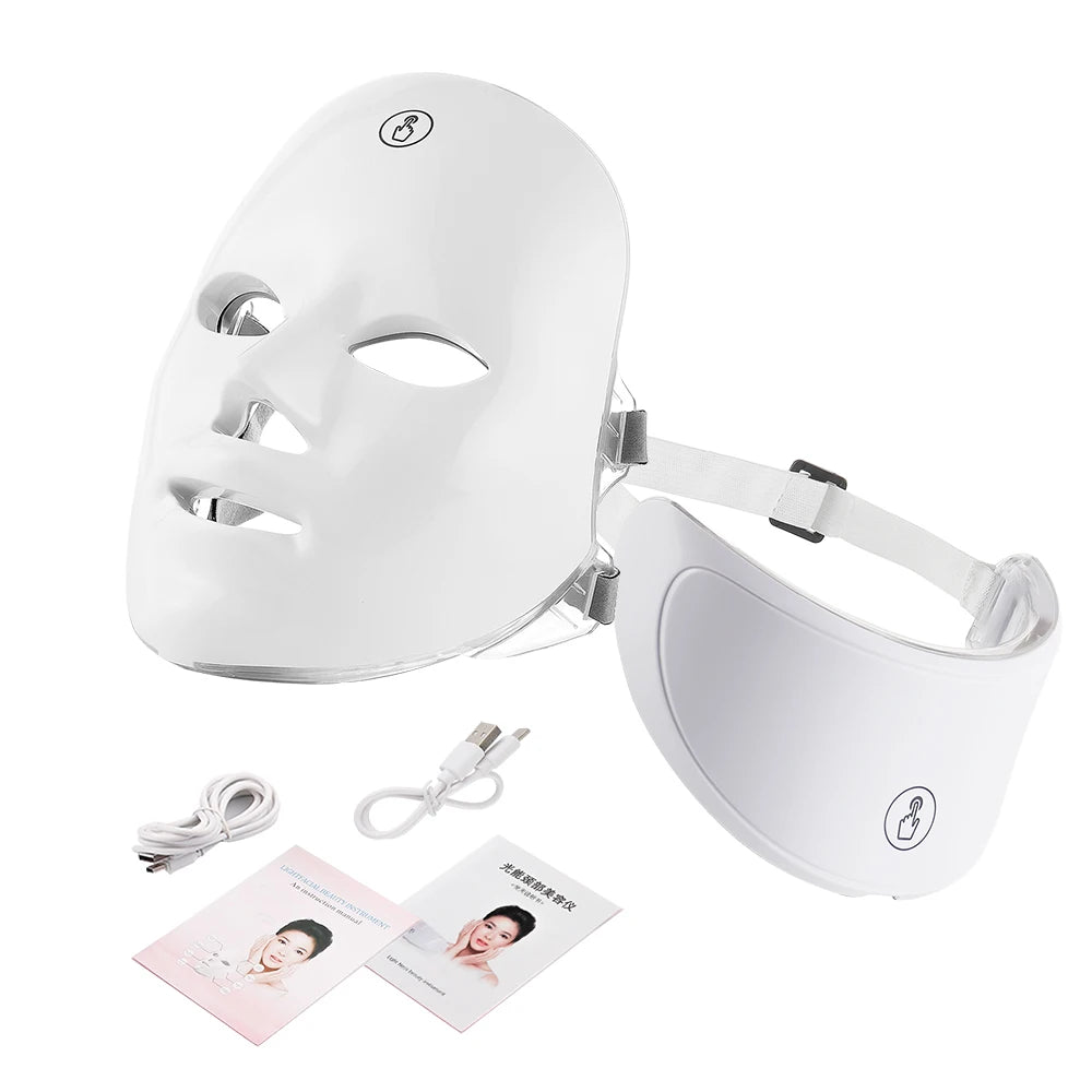 7 Colors LED Facial Mask with Neck Red Light Therapy Mask – Skin Tightening, Lifting & Anti-Aging