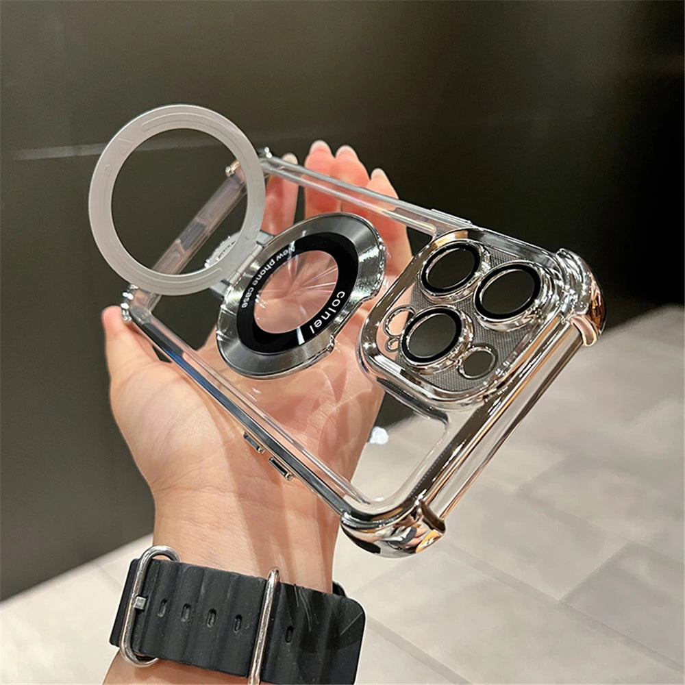 Coque Transparente Magnétique avec Anneau de Support Détachable pour iPhone 16 Pro Max