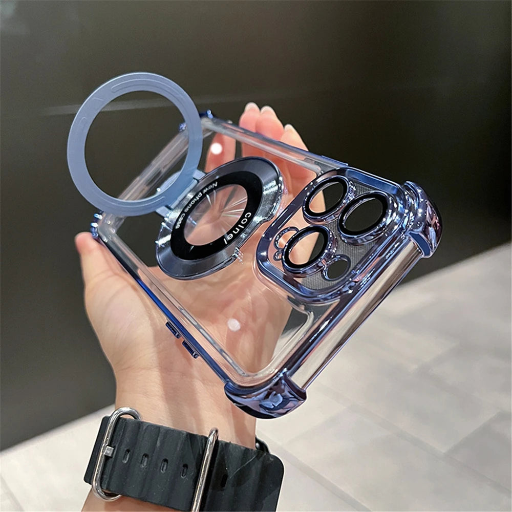 Coque Transparente Magnétique avec Anneau de Support Détachable pour iPhone 16 Pro Max